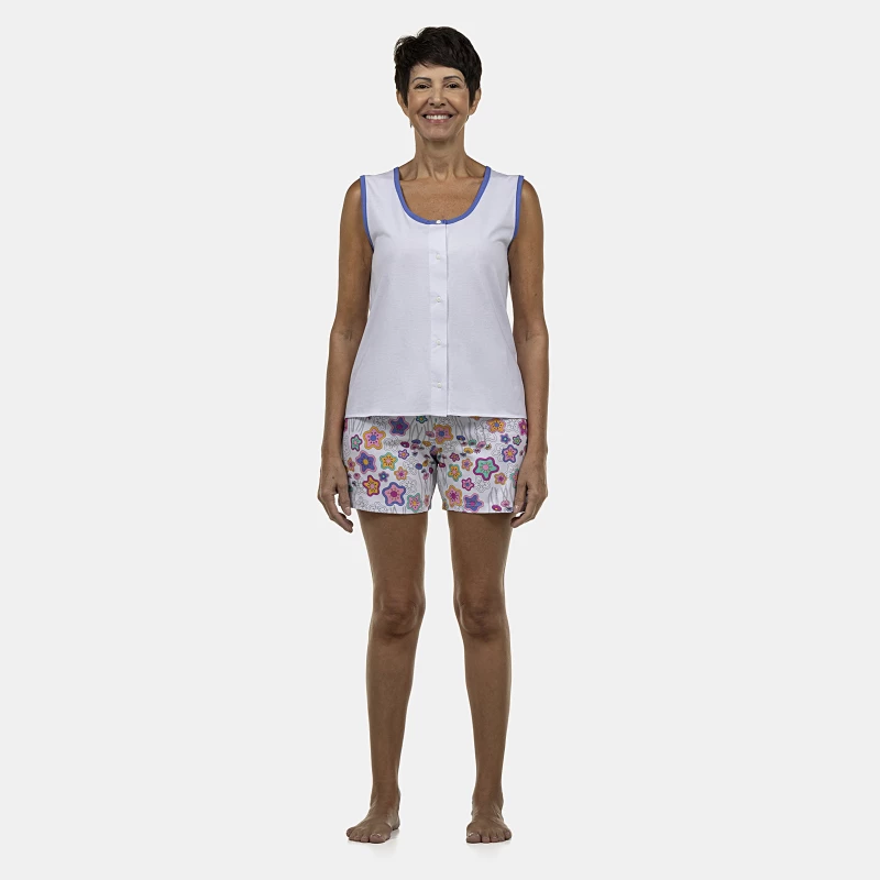 Pijama Feminino Adulto Regata Aberta e Bermuda