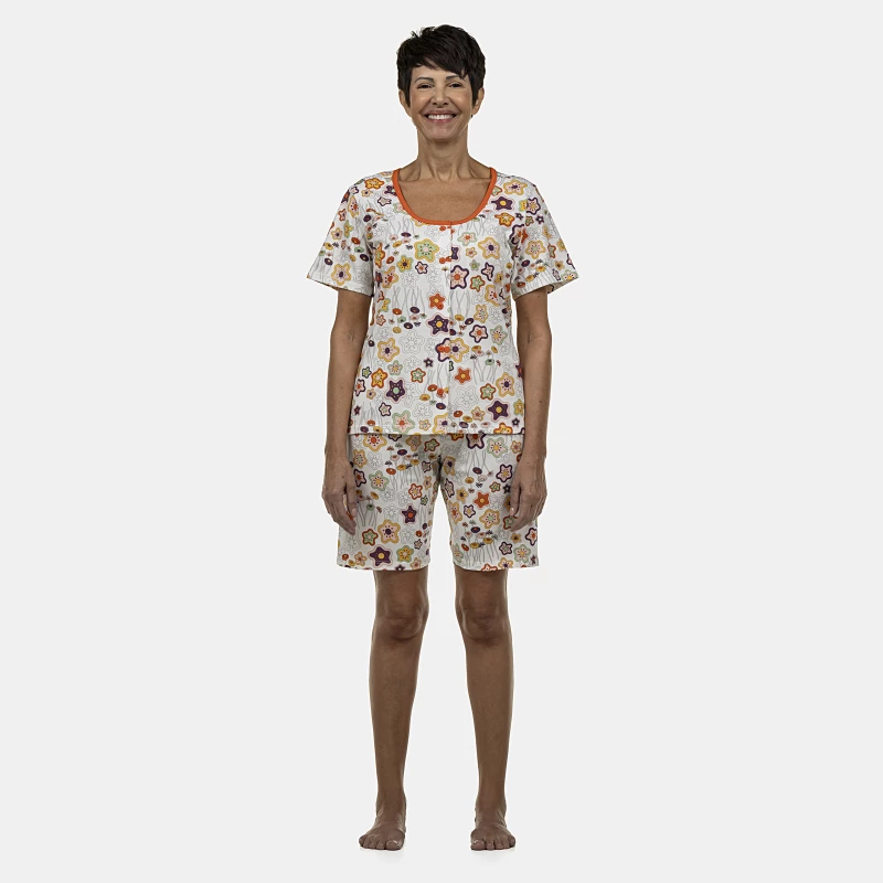 Pijama Feminino Adulto Manga Curta Aberto e Bermuda