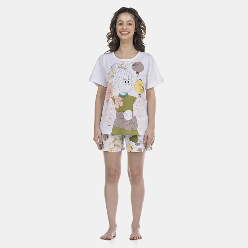 Pijama Feminino Adulto Manga Curta e Short