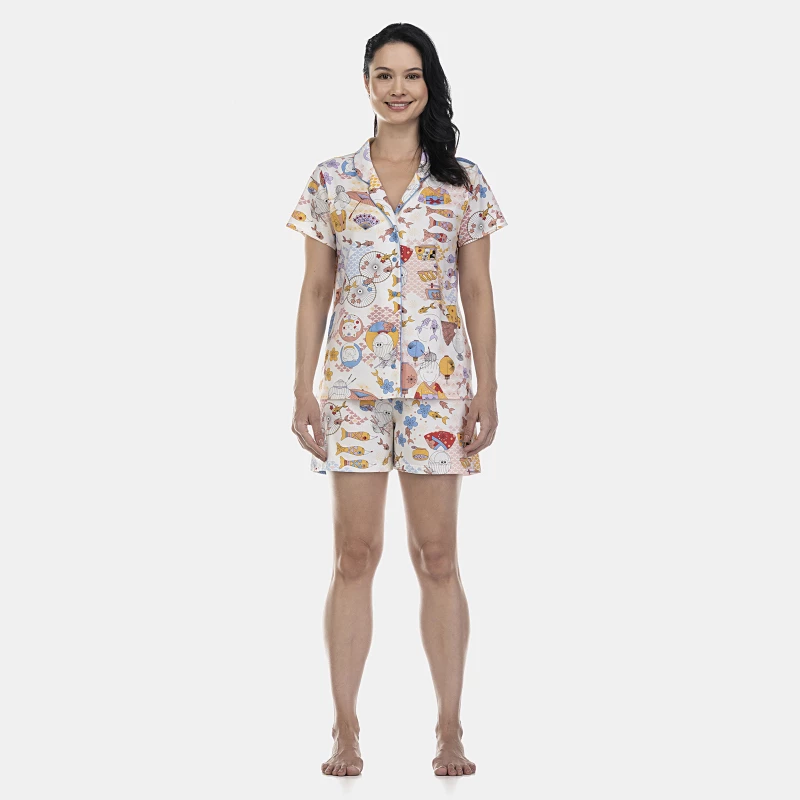 Pijama Feminino Adulto Manga Curta Aberto e Short