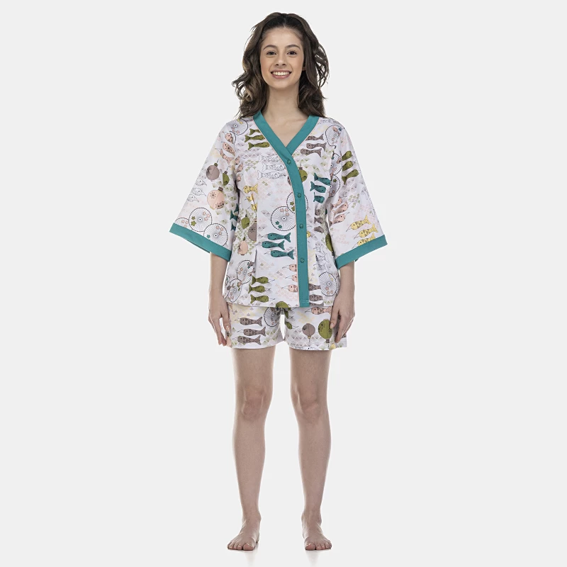 Pijama Feminino Adulto Manga Curta Aberto e Short