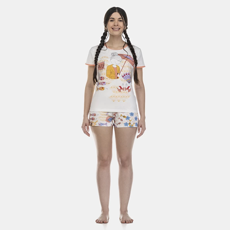 Pijama Feminino Adulto Baby-Look Manga Curta e Short