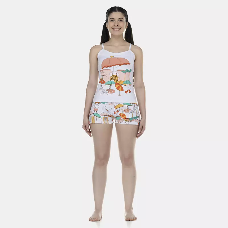 Pijama Feminino Adulto Alça e Short