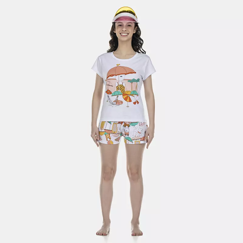 Pijama Feminino Adulto Baby-Look Manga Curta e Short