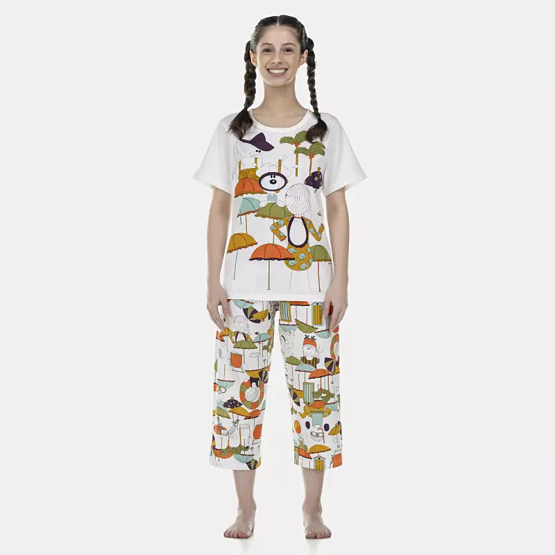 Pijama Feminino Adulto Manga Curta e Corsário