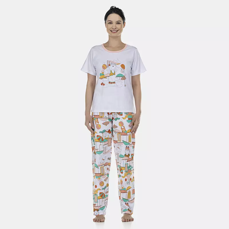 Pijama Feminino Adulto Manga Curta e Calça
