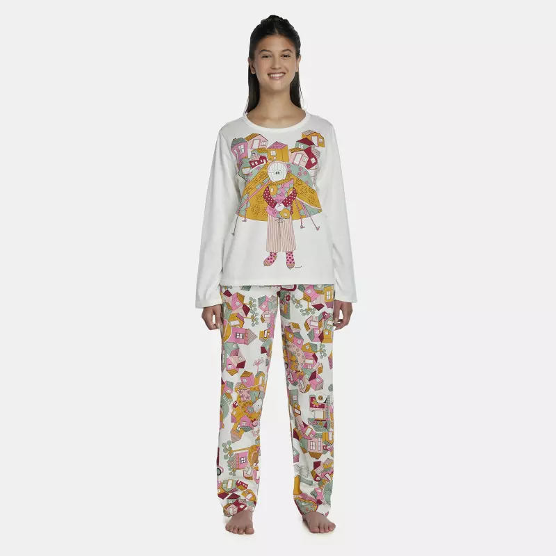 Pijama Feminino Adulto Manga Longa e Calça