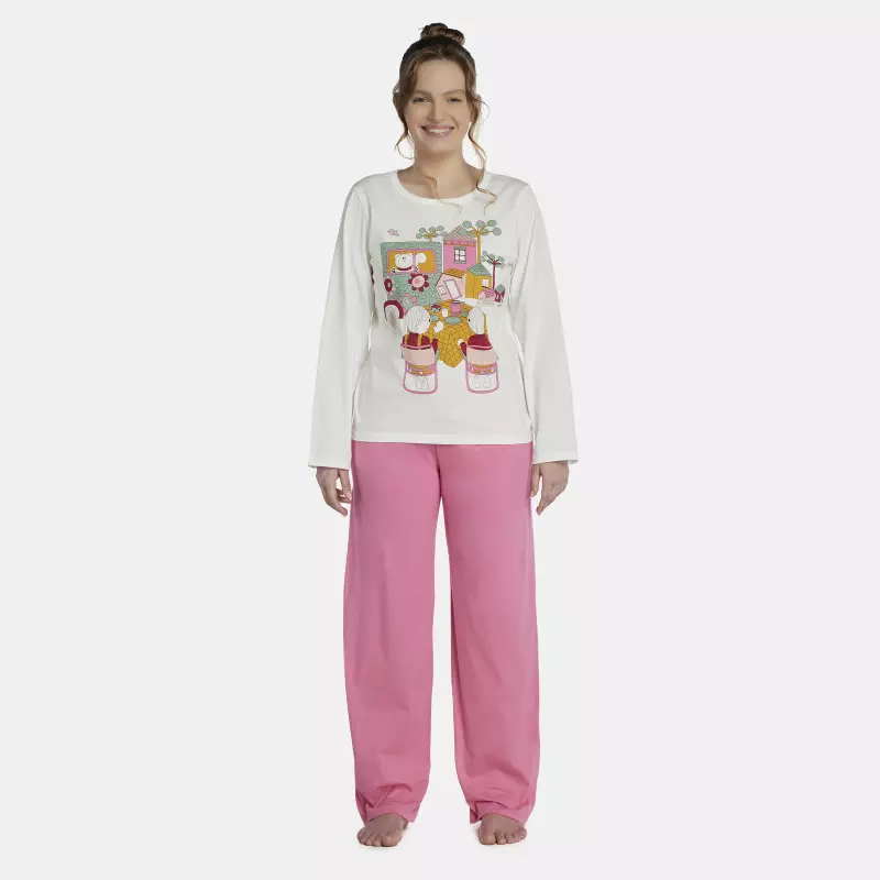 Pijama Feminino Adulto Manga Longa e Calça