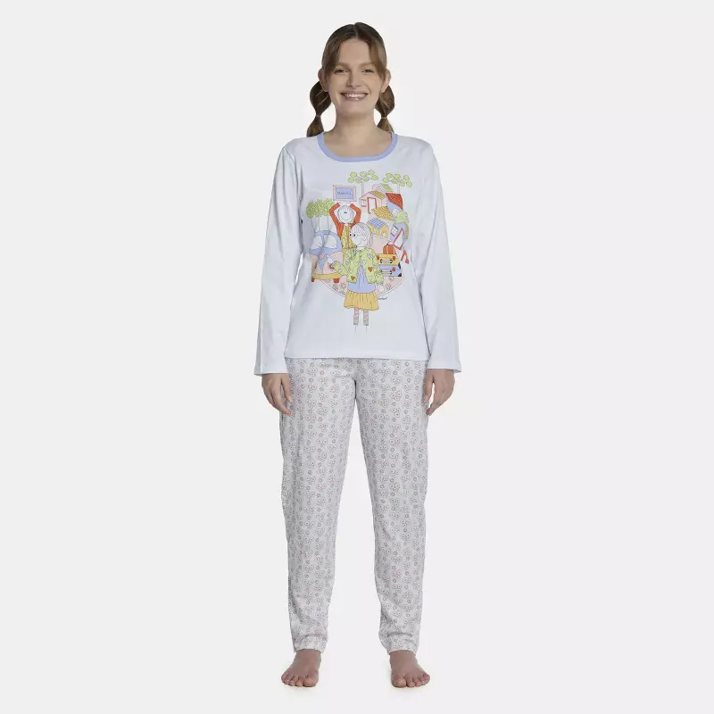 Pijama Feminino Adulto Manga Longa e Calça
