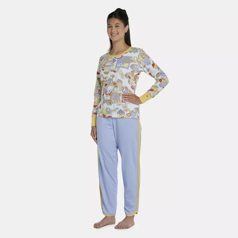 Pijama Feminino Adulto Manga Longa Com Punhos e Calça