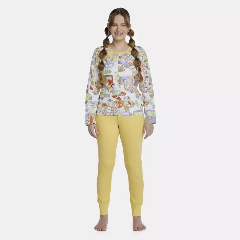 Pijama Feminino Adulto Manga Longa e Calça Canelada