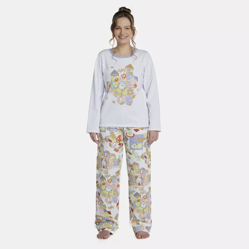 Pijama Feminino Adulto Manga Longa e Calça Moletinho