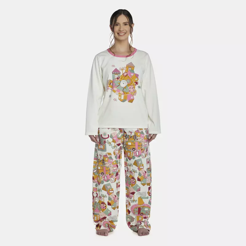 Pijama Feminino Adulto Manga Longa e Calça Moletinho
