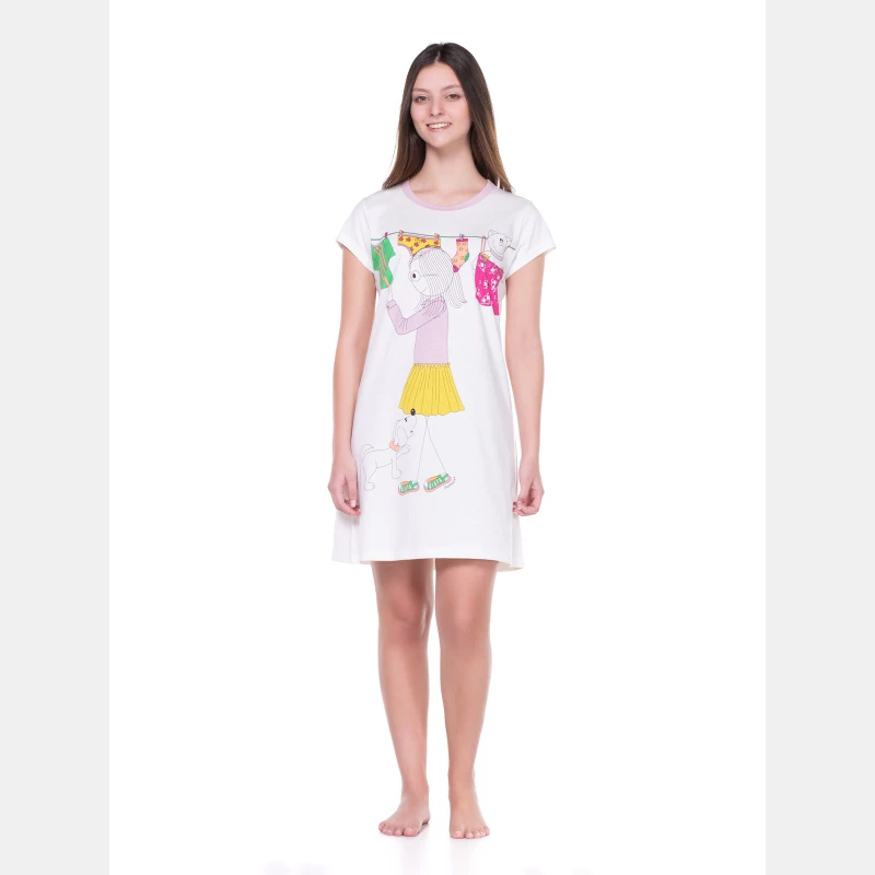 Camisão Feminino Adulto Manga Curta Acinturado