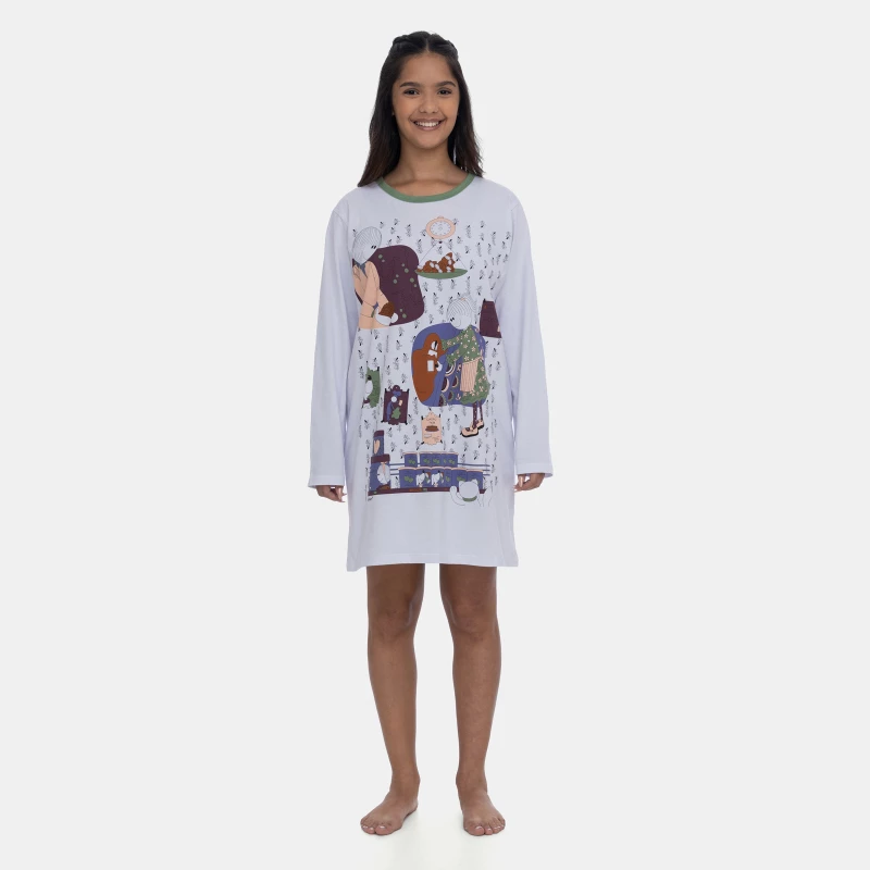 Camisão Feminino Manga Longa Estampa Pat