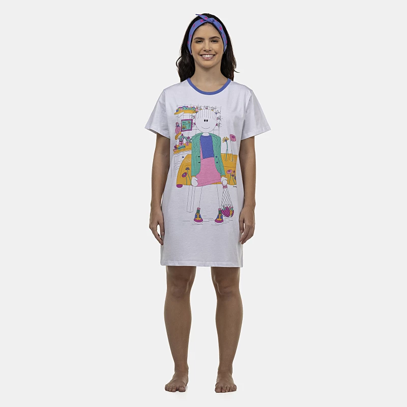 Camisão Feminino Adulto Manga Curta