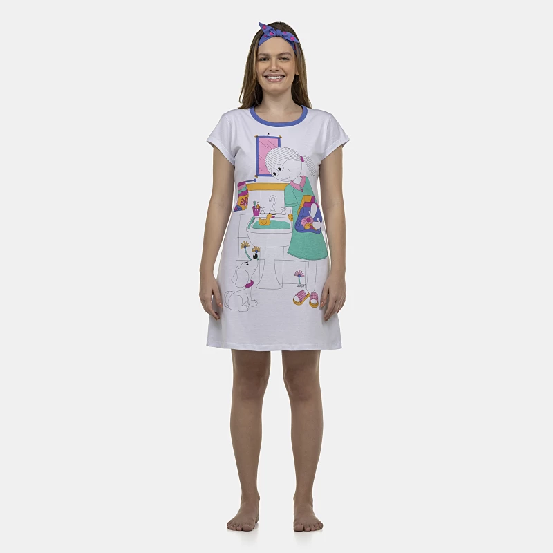 Camisão Feminino Adulto Manga Curta Acinturado