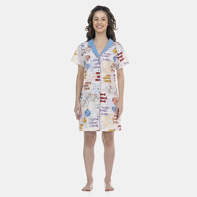 Camisão Feminino Adulto Manga Curta Aberto