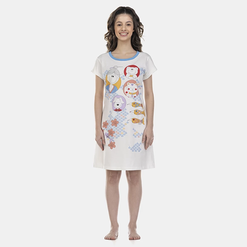 Camisão Feminino Adulto Manga Curta Acinturado