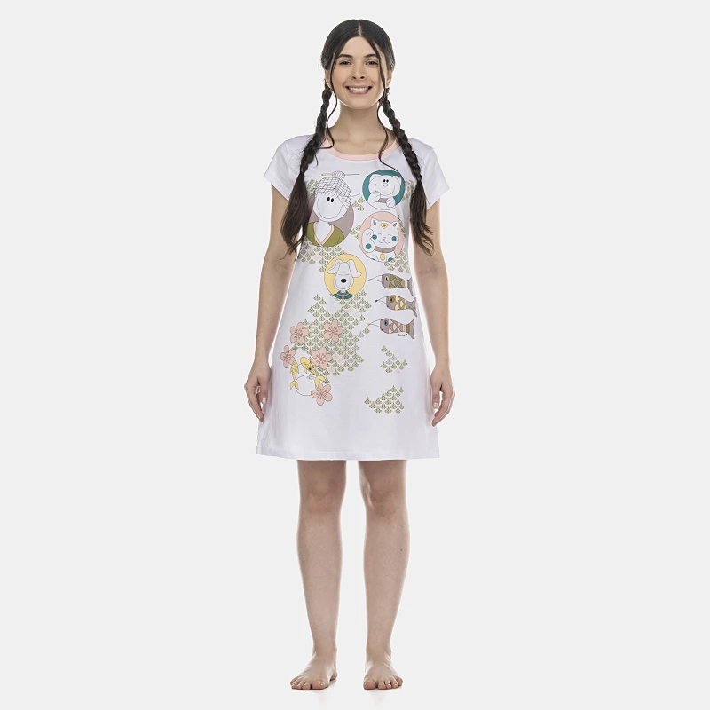 Camisão Feminino Adulto Manga Curta Acinturado