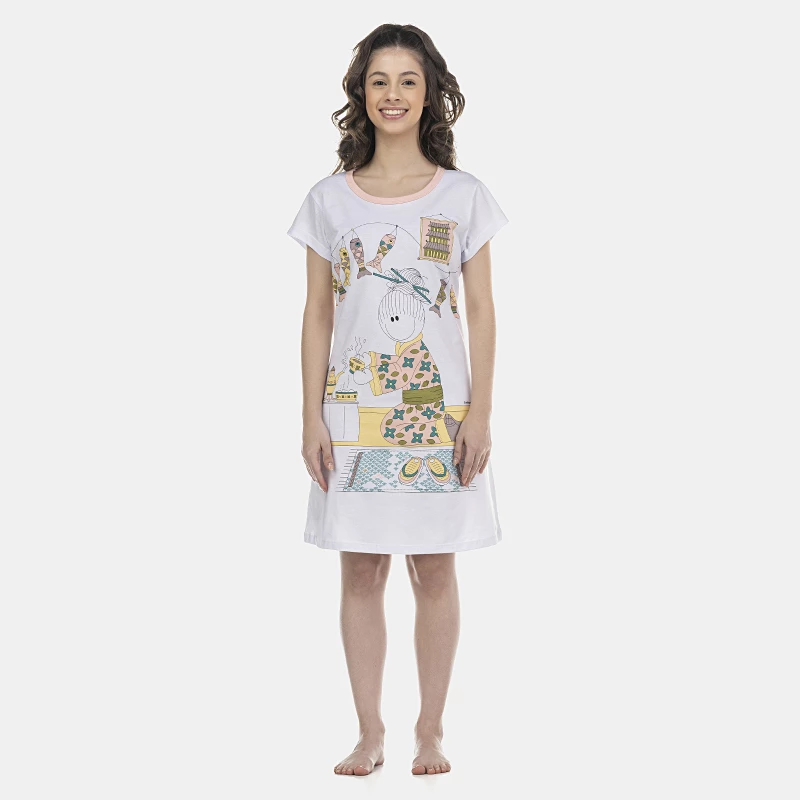 Camisão Feminino Adulto Manga Curta Acinturado