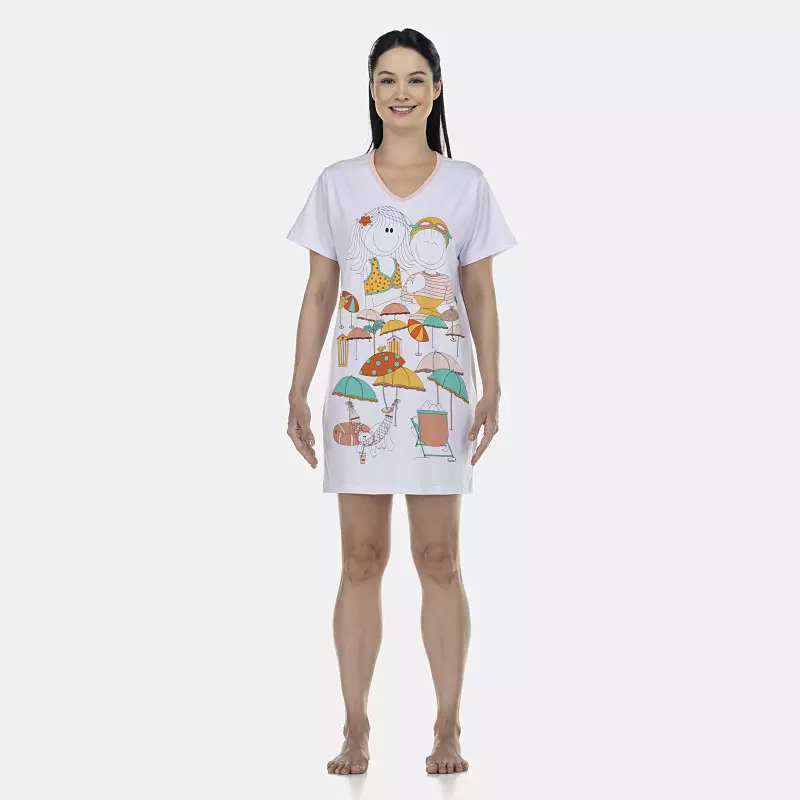 Camisão Feminino Adulto Manga Curta Decote V