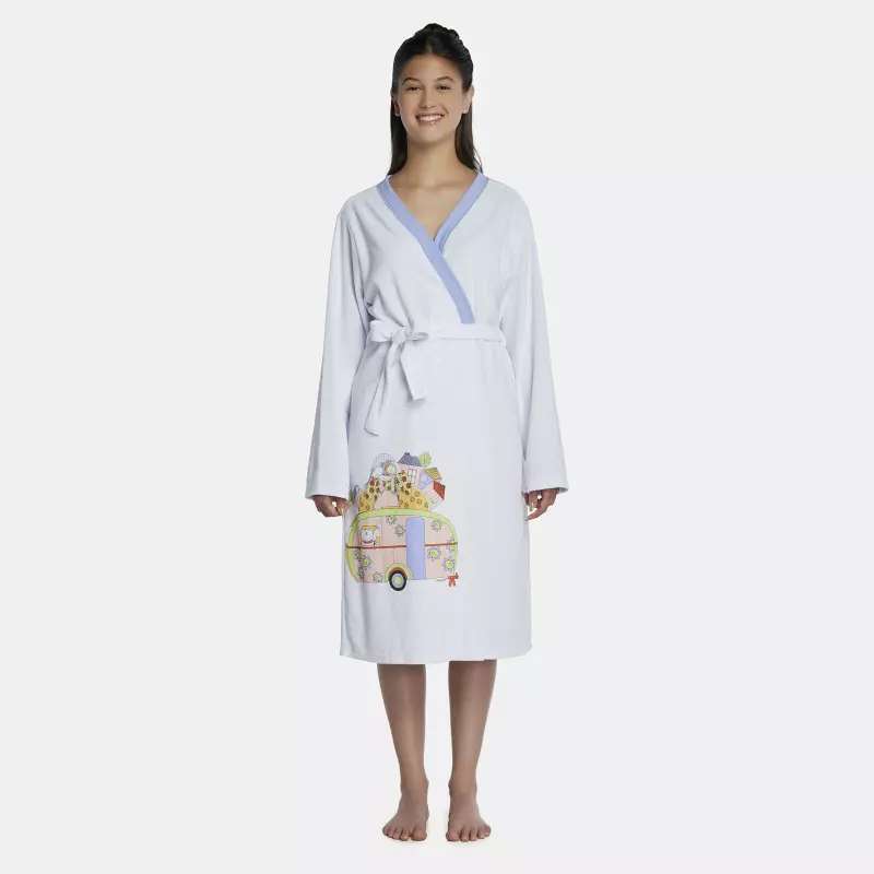 Roupão Feminino Adulto Manga Longa Traspassado Com Bolsos Atoalhado