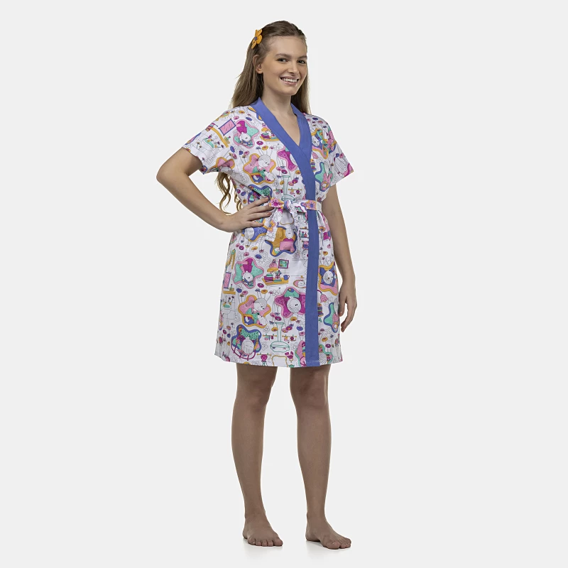 Robe Feminino Adulto Manga Curta
