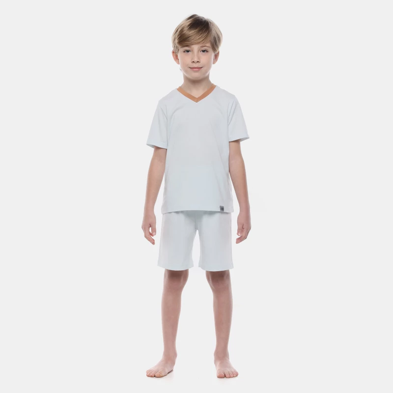 Pijama Sonhart Infantil Masculino Liso Manga Curta e Bermuda