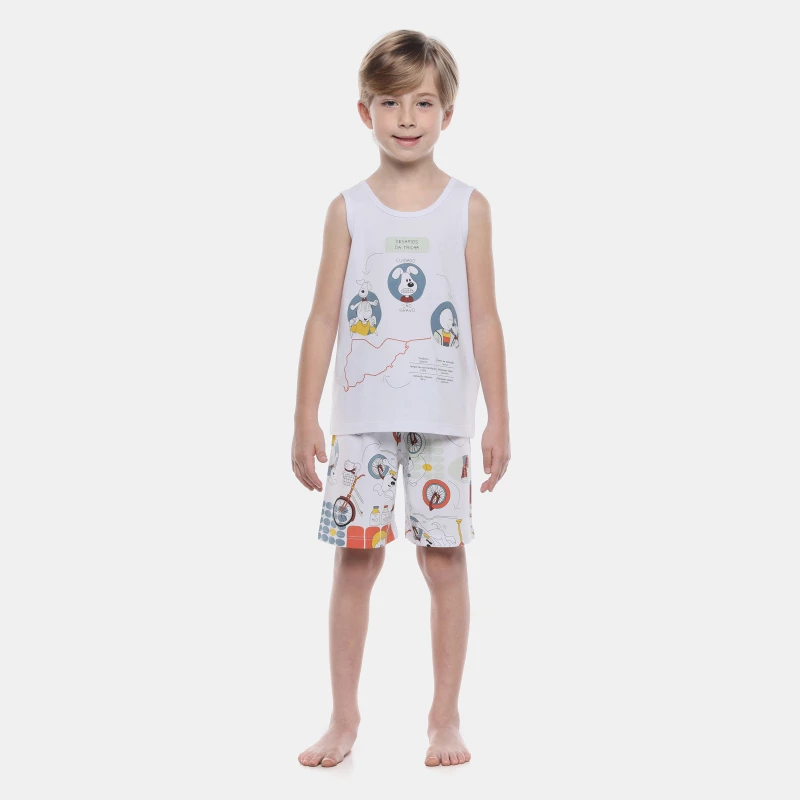 Pijama Masculino Infantil  Regata e Bermuda Estampada