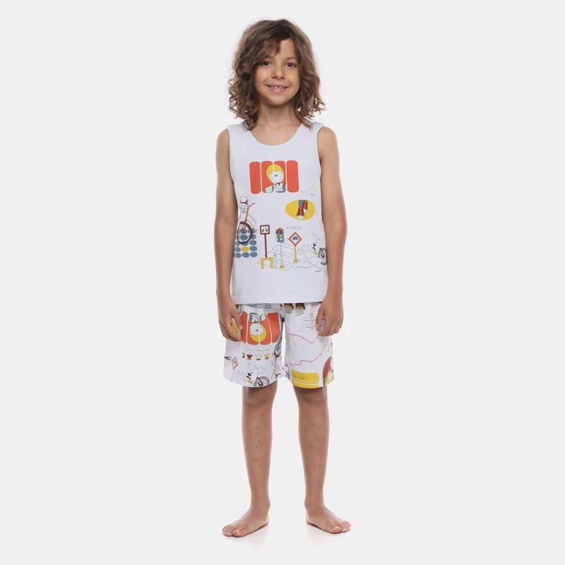 Loja Online Sonhart | Pijama Infantil Masculino Regata e Bermuda Estampada