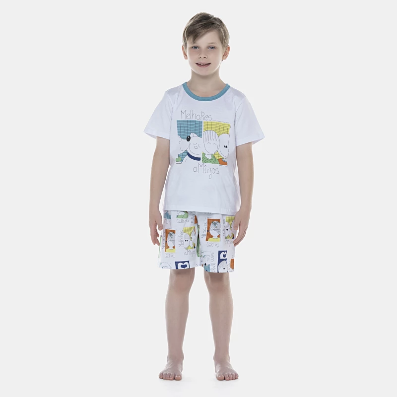 Pijama Masculino Kids Manga Curta e Bermuda