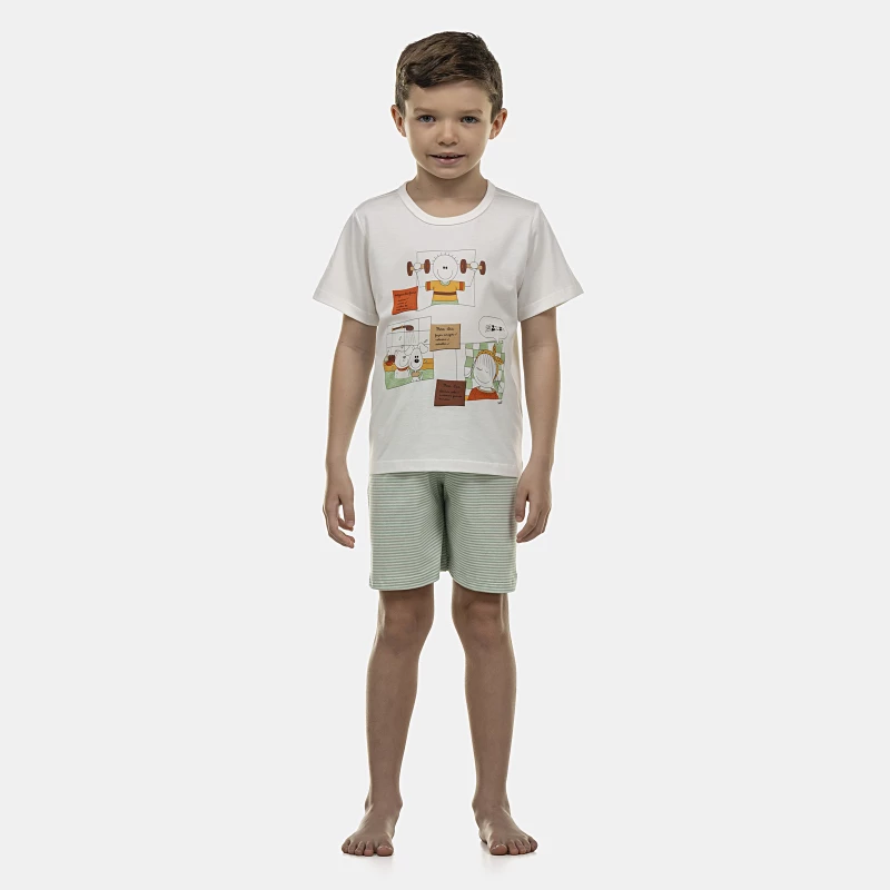 Pijama Masculino Kids Manga Curta e Bermuda