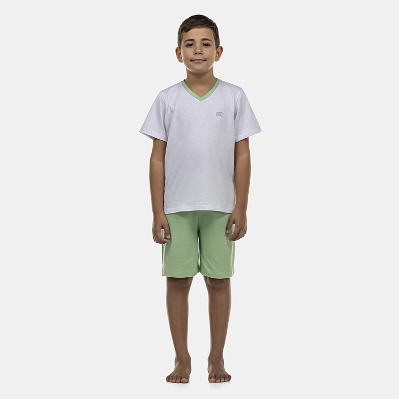Pijama Masculino Kids Manga Curta Decote V e Bermuda 