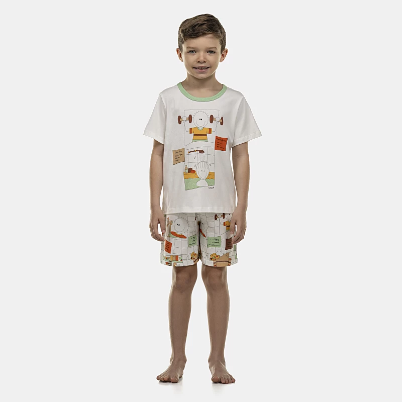 Pijama Masculino Kids Manga Curta e Bermuda