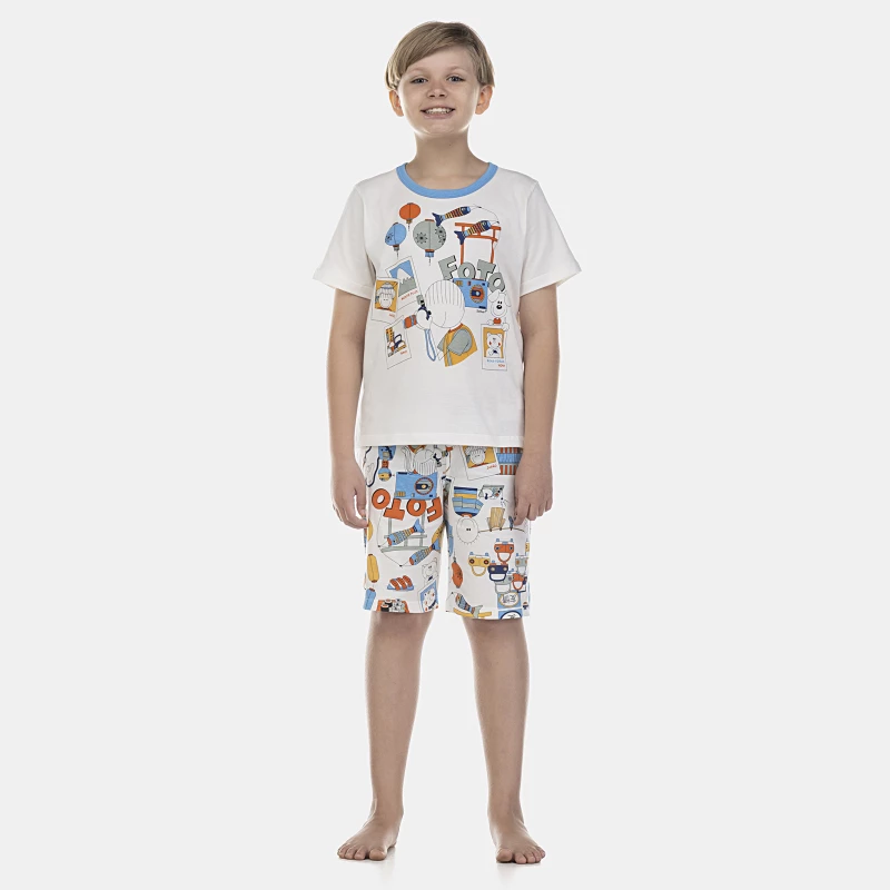 Pijama Masculino Kids Manga Curta e Bermuda