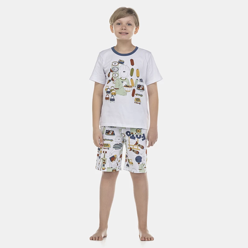 Pijama Masculino Kids Manga Curta e Bermuda