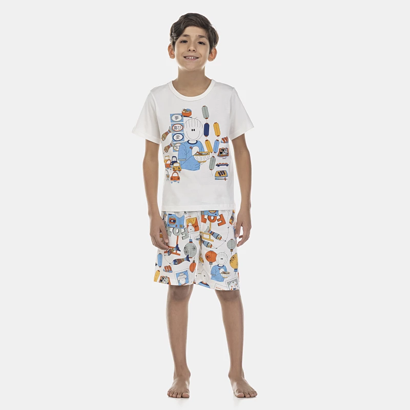 Pijama Masculino Kids Manga Curta e Bermuda
