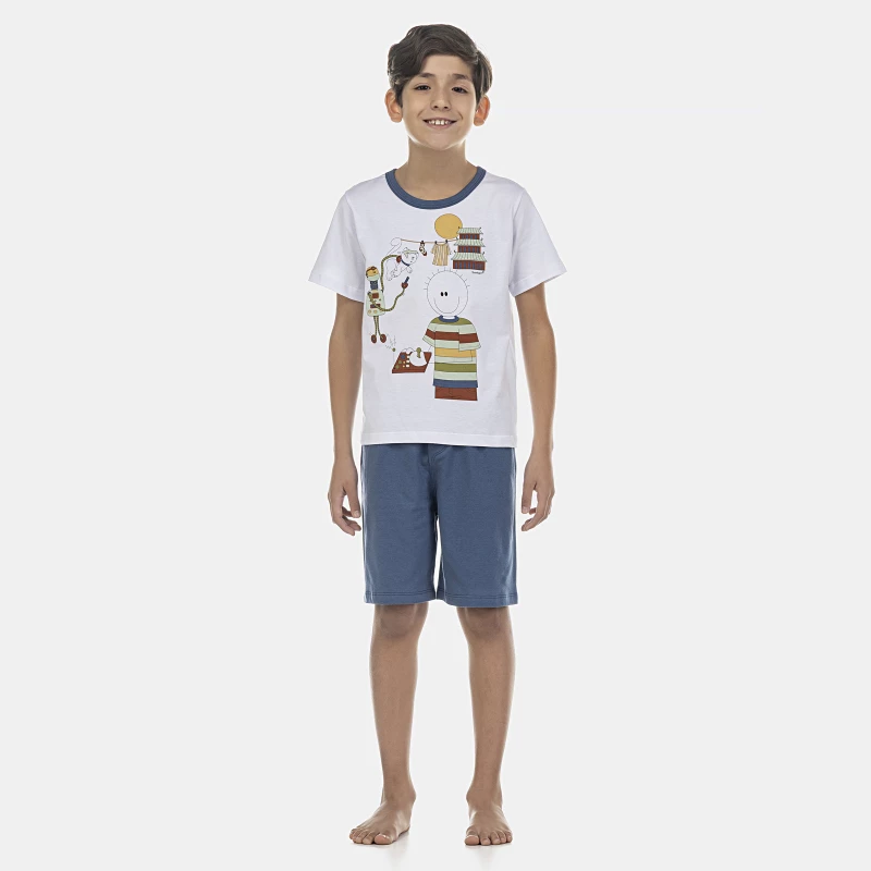 Pijama Masculino Kids Manga Curta e Bermuda