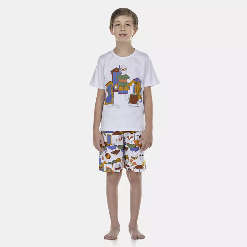 Pijama Masculino Kids Manga Curta e Bermuda