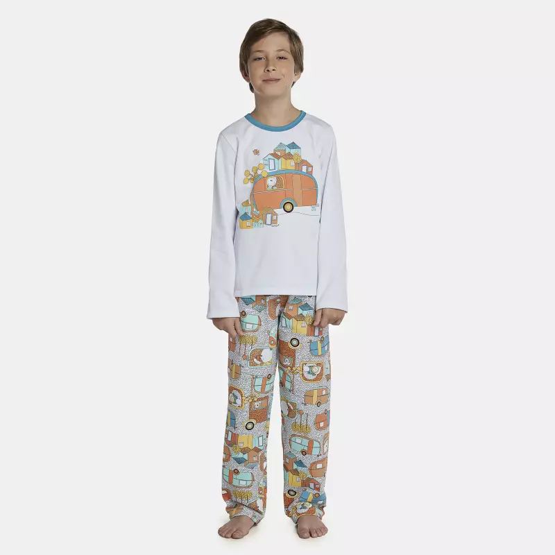Pijama Masculino Kids Manga Longa e Calça Moletinho