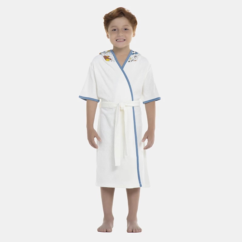 Roupão Masculino Kids Manga Curta Atoalhado Com Touca