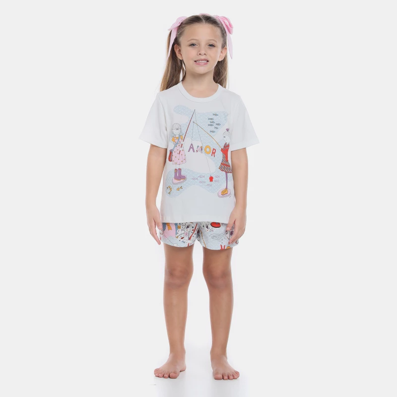 Conjunto de Pijama Feminino Infantil manga curta e short Pat e Annie