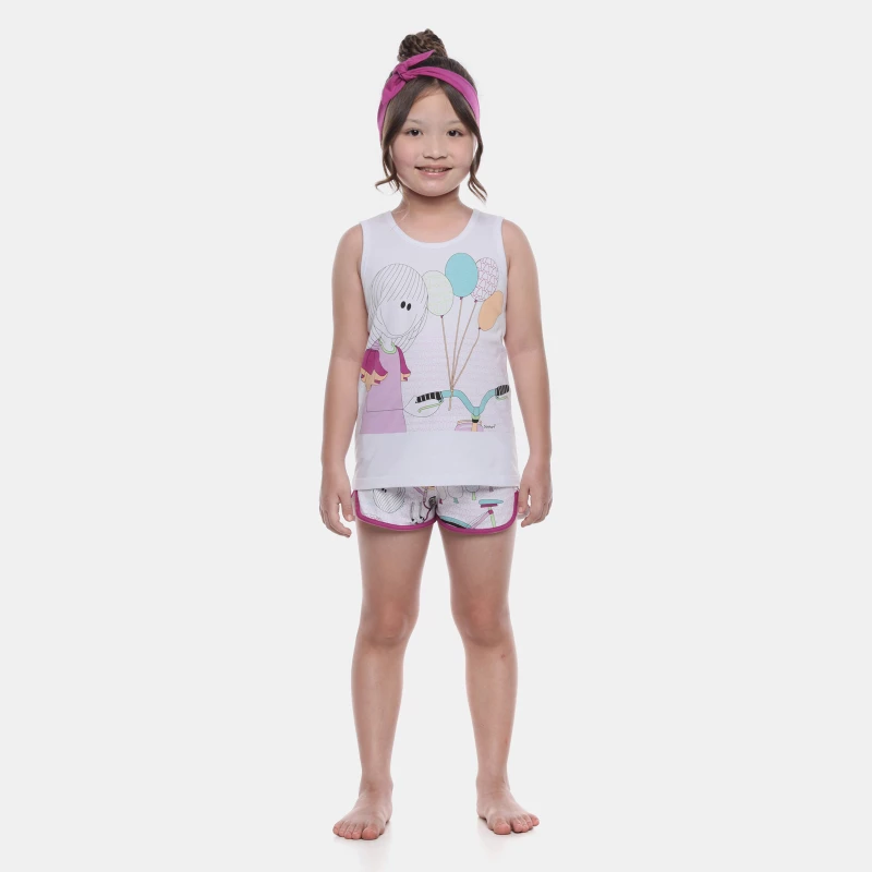 Pijama Feminino Curto Infantil Regata e Short Estampado