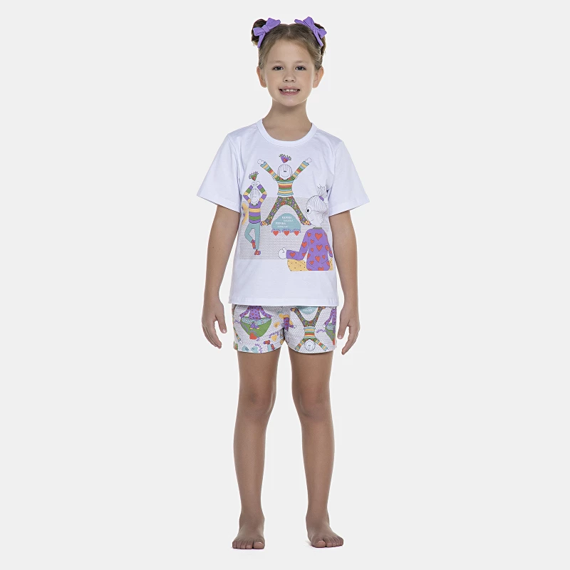 Pijama Feminino Kids Manga Curta e Short