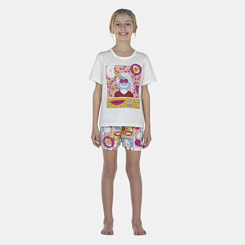 Pijama Feminino Kids Manga Curta e Short