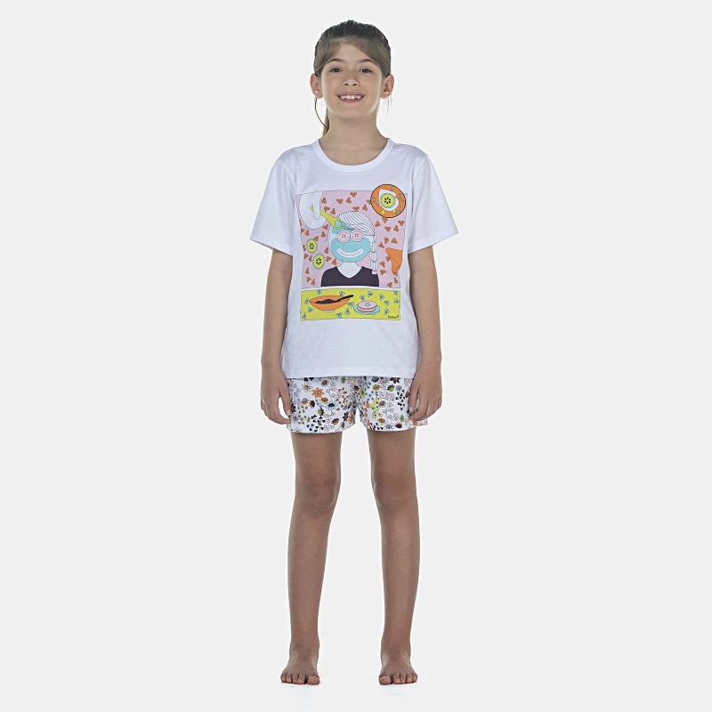 Pijama Feminino Kids Manga Curta e Short
