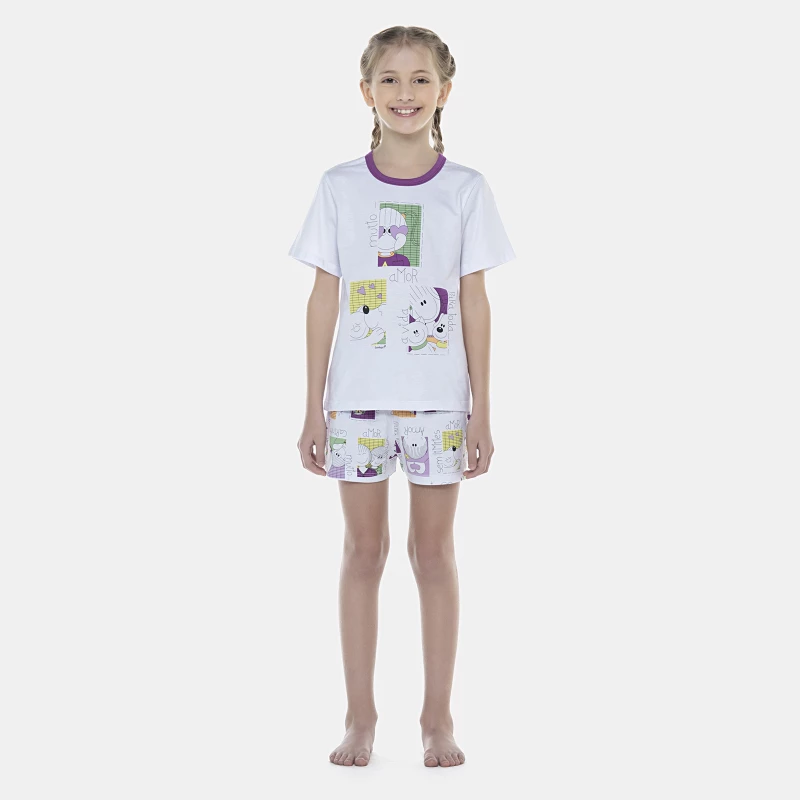 Pijama Feminino Kids Manga Curta e Short