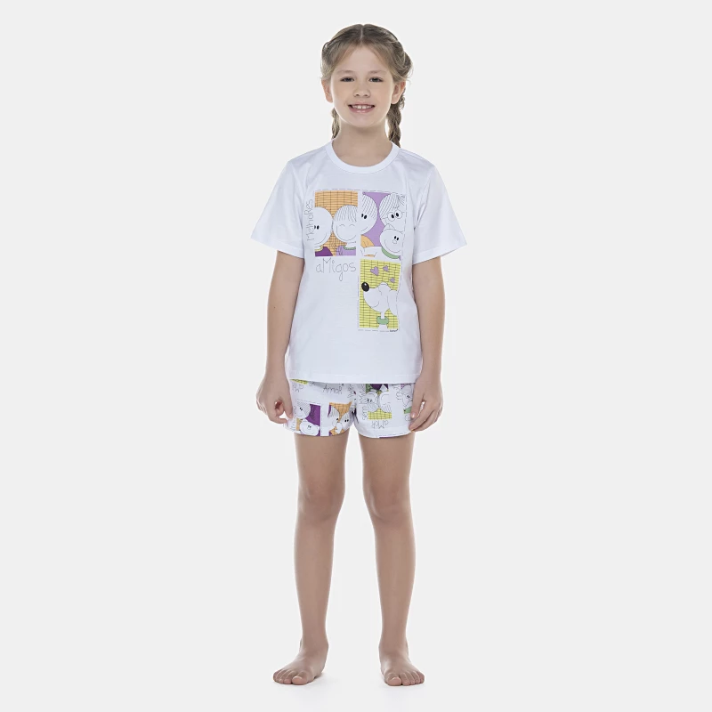 Pijama Feminino Kids Manga Curta e Short