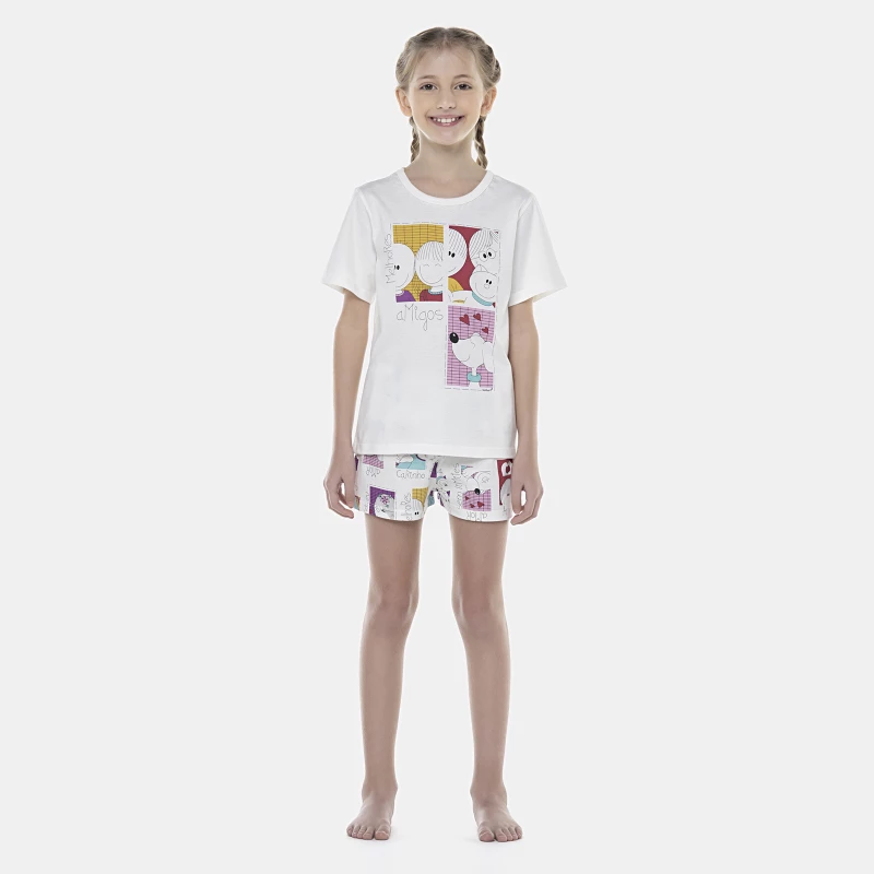 Pijama Feminino Kids Manga Curta e Short